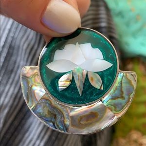 Vintage Silver abalone mother of pearl pendant/pin